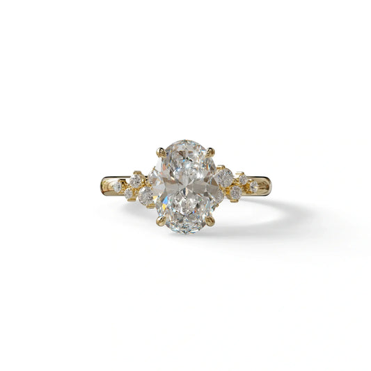 E-VVS Oval Cut Cluster-Vintage Setting Lab Grown Diamond Ring - Celeste Arc - 2 Carat / 10K Solid Gold / Yellow Gold