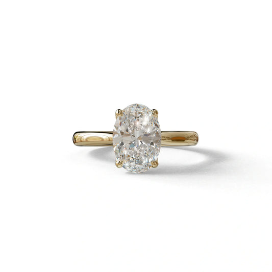 E VVS Oval Cut Hidden Diamond Solitaire Lab Grown Diamond Ring - Secrecy - 2 Carat / 10K Solid Gold / Yellow Gold