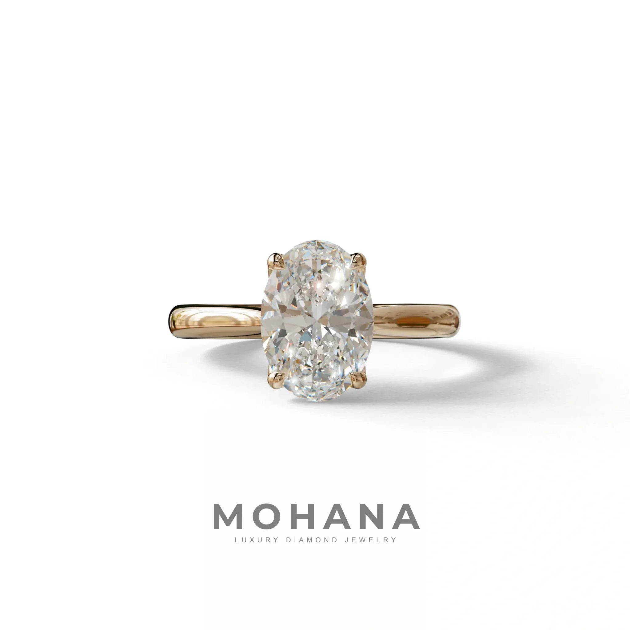 E VVS Oval Cut Hidden Diamond Solitaire Lab Grown Diamond Ring - Secrecy - 2 Carat / 10K Solid Gold / Rose Gold