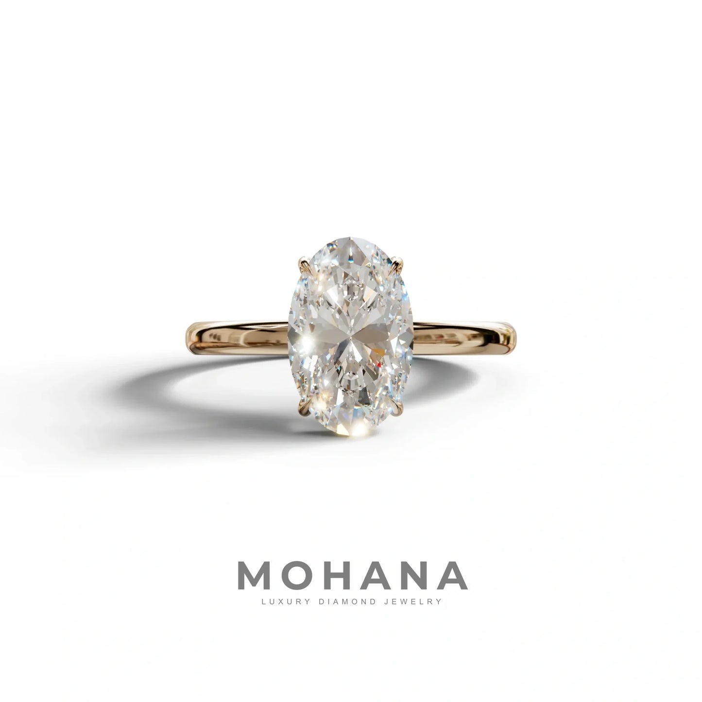 E-VVS Oval Cut Solitaire Lab Grown Diamond Engagement Ring - Curiosa - 2 Carat / 10K Solid Gold / Rose Gold