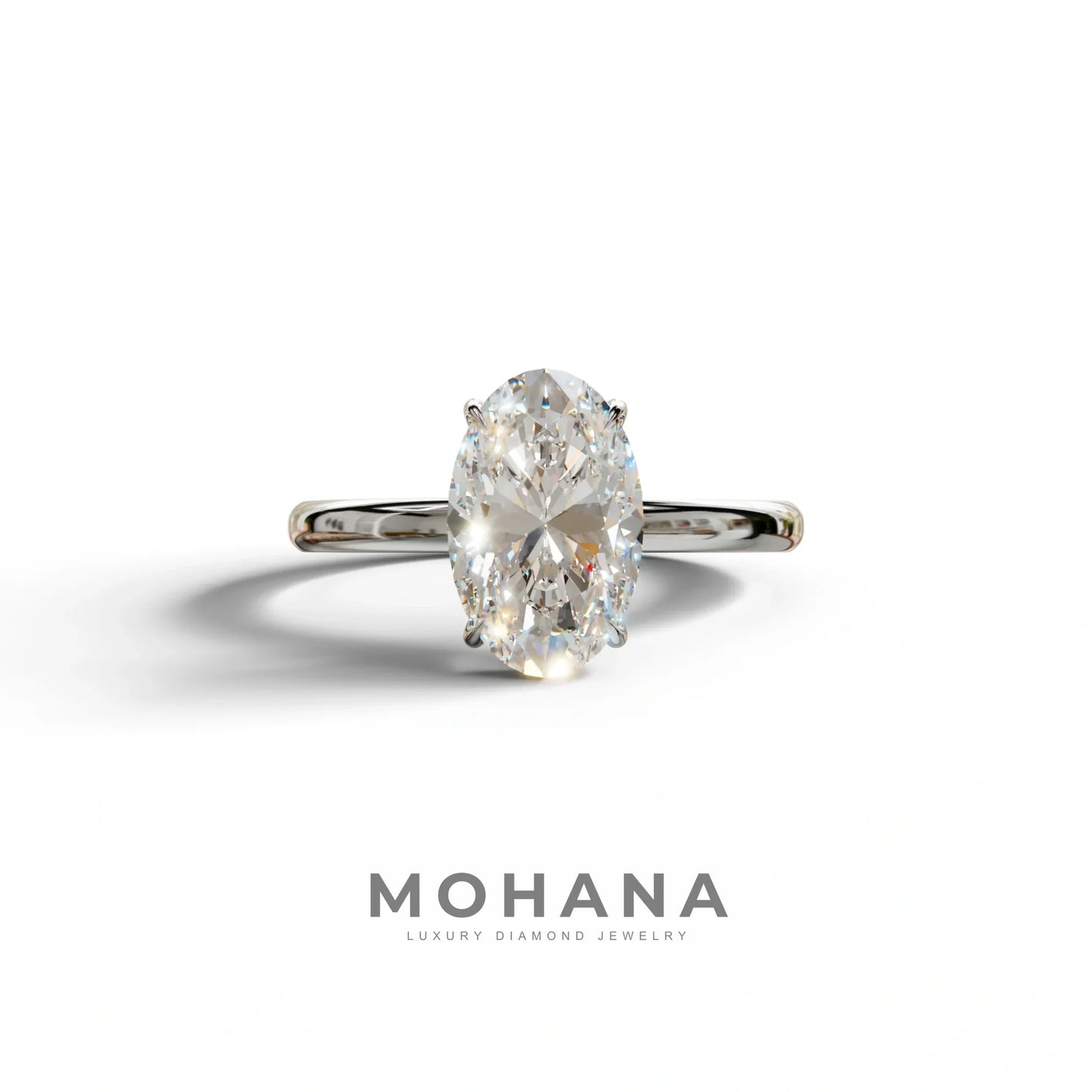 E-VVS Oval Cut Solitaire Lab Grown Diamond Engagement Ring - Curiosa - 2 Carat / 10K Solid Gold / White Gold