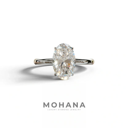 E-VVS Oval Cut Solitaire Lab Grown Diamond Engagement Ring - Curiosa - 2 Carat / 10K Solid Gold / White Gold