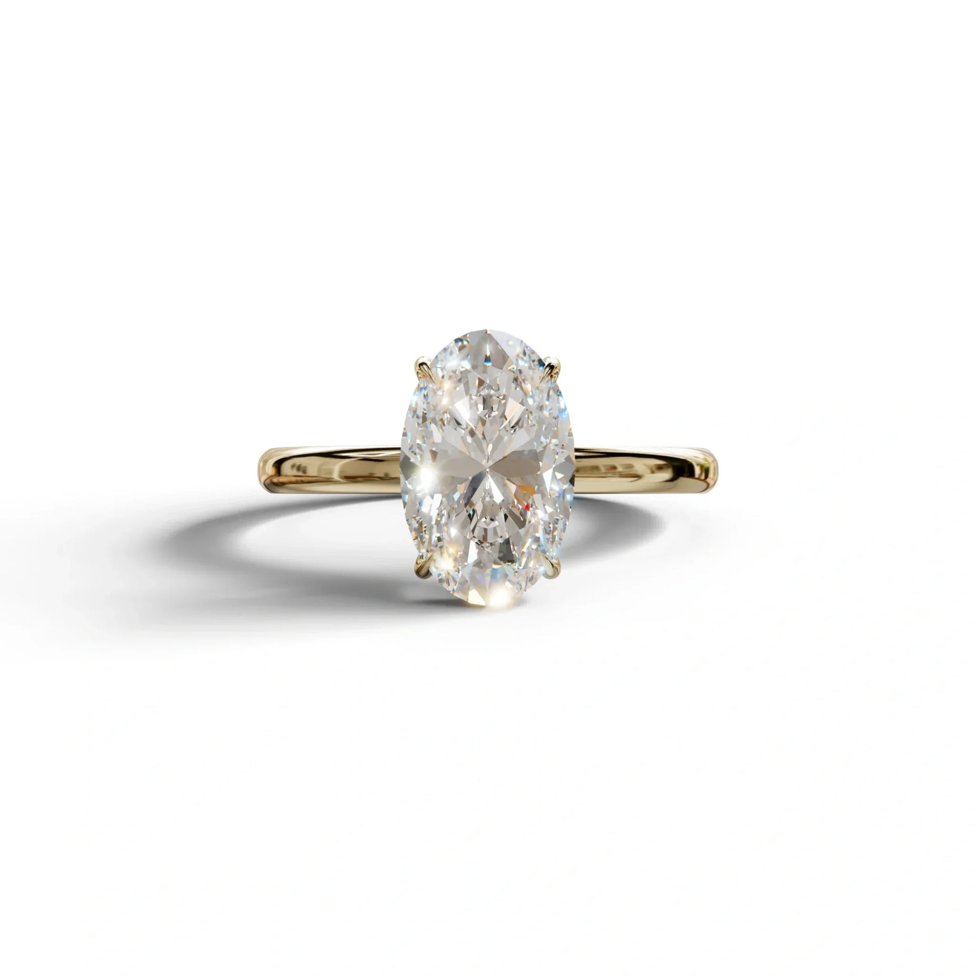 E-VVS Oval Cut Solitaire Lab Grown Diamond Engagement Ring - Curiosa - 2 Carat / 10K Solid Gold / Yellow Gold