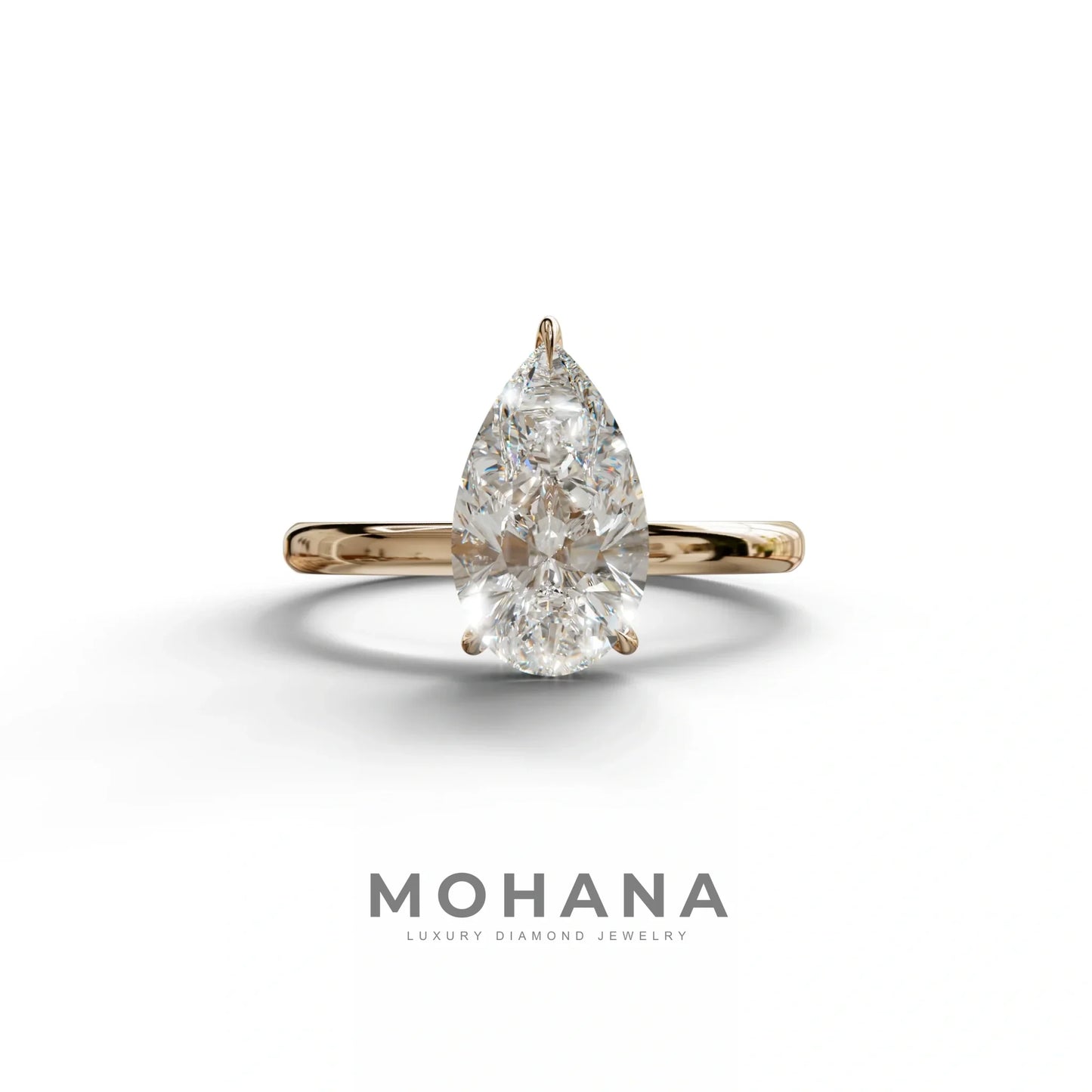 E VVS Pear Cut Solitaire Lab Grown Diamond Engagement Ring - Maniola - 2 Carat / 10K Solid Gold / Rose Gold