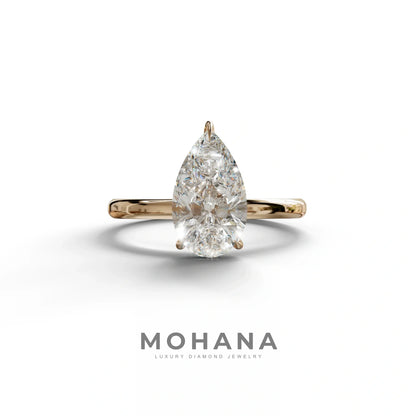 E VVS Pear Cut Solitaire Lab Grown Diamond Engagement Ring - Maniola - 2 Carat / 10K Solid Gold / Rose Gold