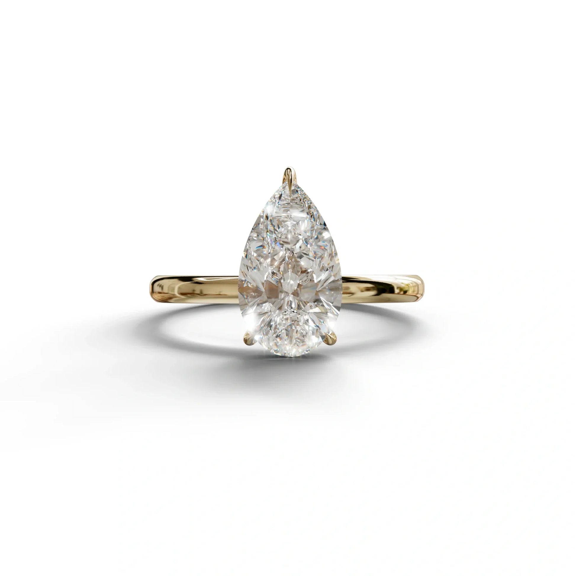 E VVS Pear Cut Solitaire Lab Grown Diamond Engagement Ring - Maniola - 2 Carat / 10K Solid Gold / Yellow Gold
