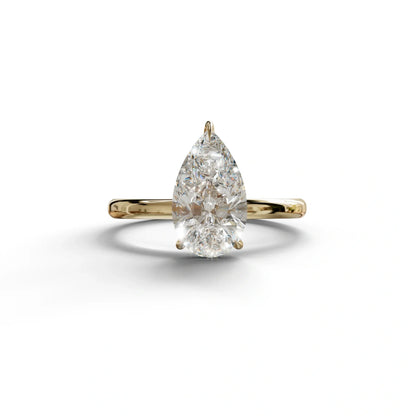 E VVS Pear Cut Solitaire Lab Grown Diamond Engagement Ring - Maniola - 2 Carat / 10K Solid Gold / Yellow Gold