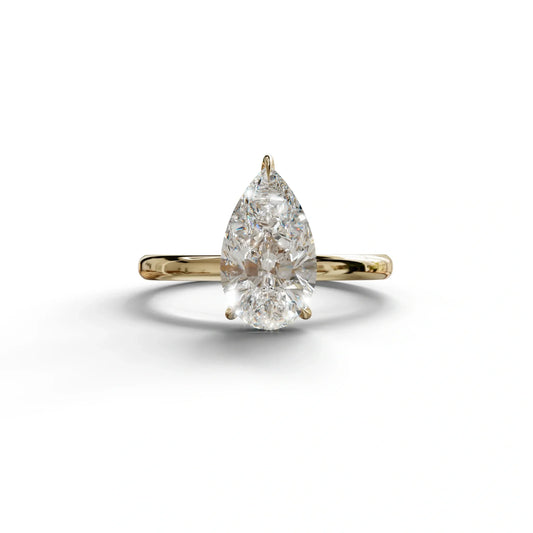E VVS Pear Cut Solitaire Lab Grown Diamond Engagement Ring - Maniola - 2 Carat / 10K Solid Gold / Yellow Gold