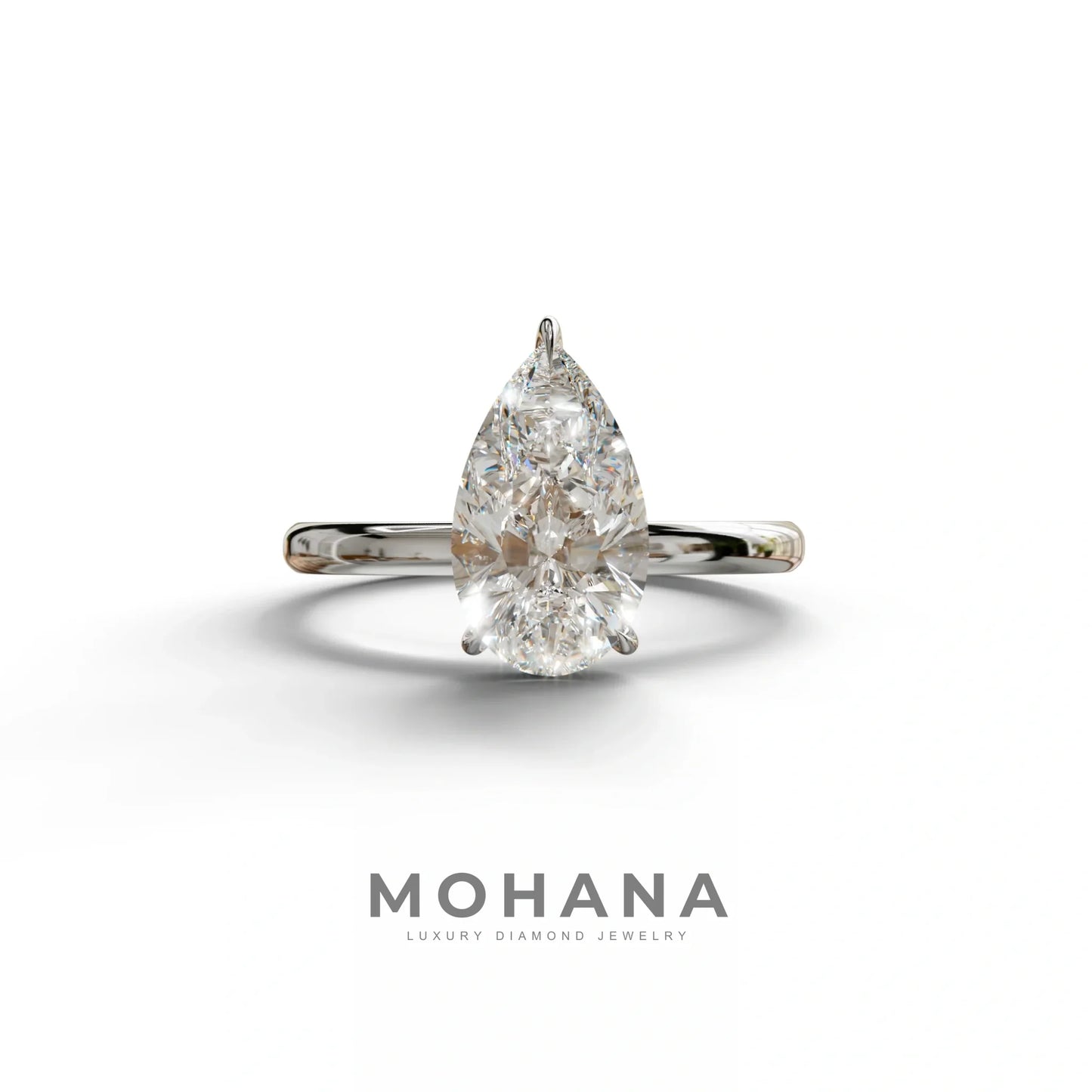 E VVS Pear Cut Solitaire Lab Grown Diamond Engagement Ring - Maniola - 2 Carat / 10K Solid Gold / White Gold