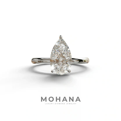 E VVS Pear Cut Solitaire Lab Grown Diamond Engagement Ring - Maniola - 2 Carat / 10K Solid Gold / White Gold