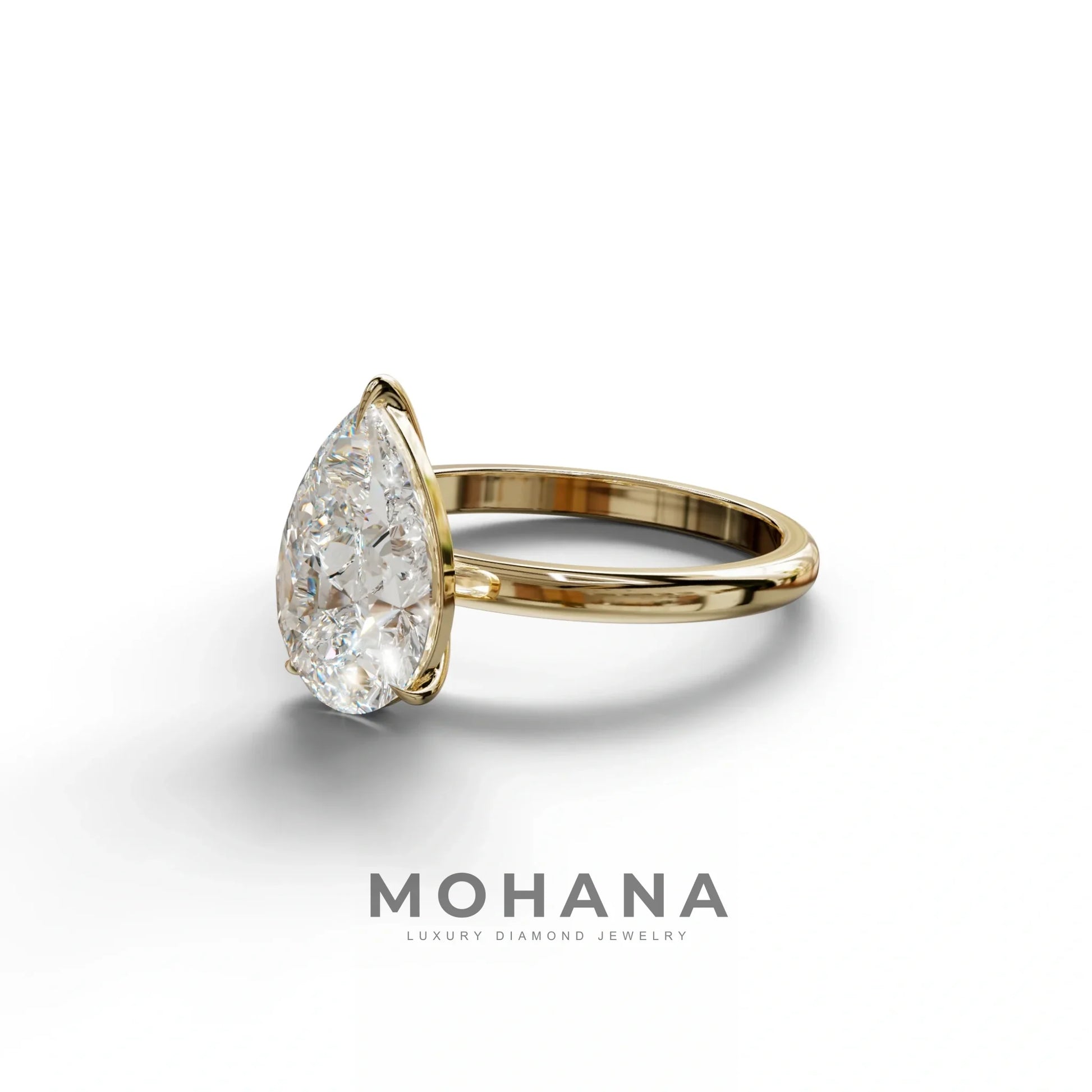 E VVS Pear Cut Solitaire Lab Grown Diamond Engagement Ring - Maniola