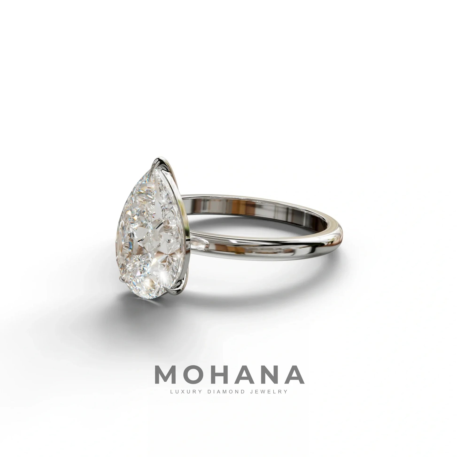 E VVS Pear Cut Solitaire Lab Grown Diamond Engagement Ring - Maniola