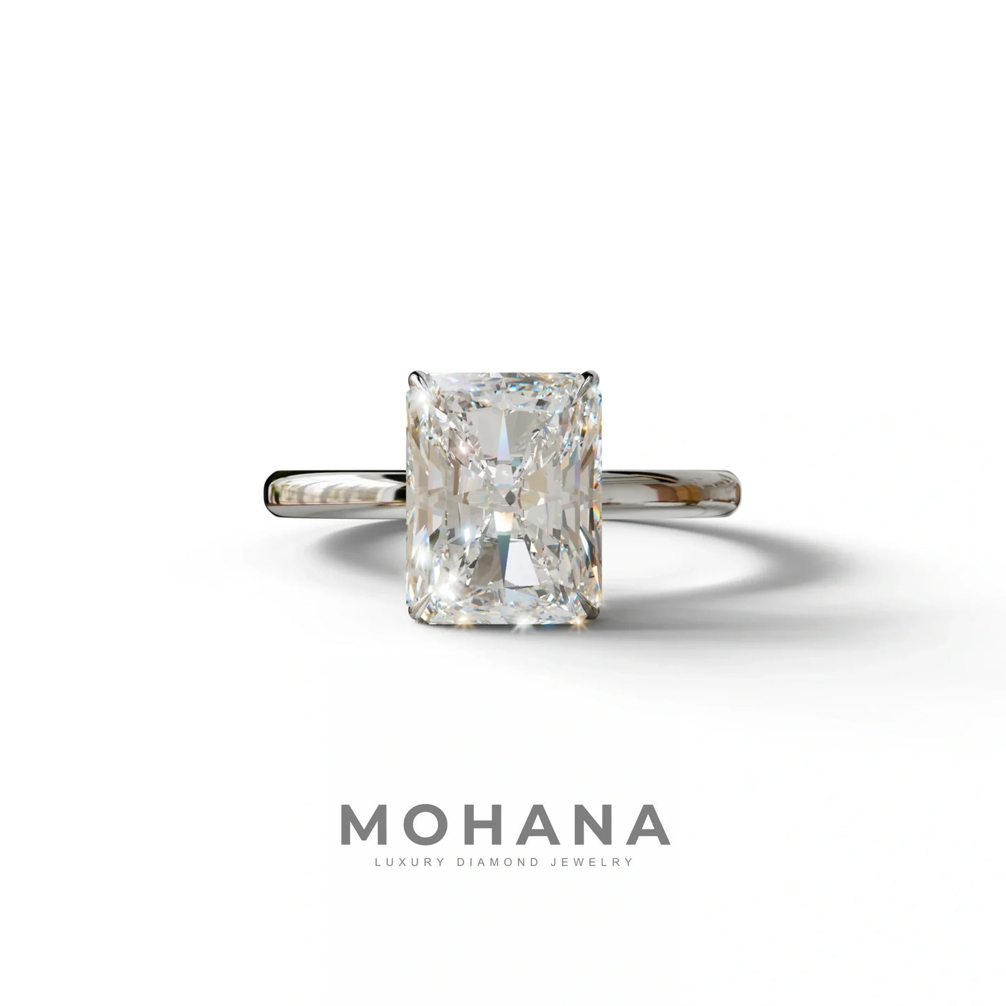 E-VVS Radiant Cut Solitaire Lab Grown Diamond Engagement Ring - Papilia - 2 Carat / 10K Solid Gold / White Gold