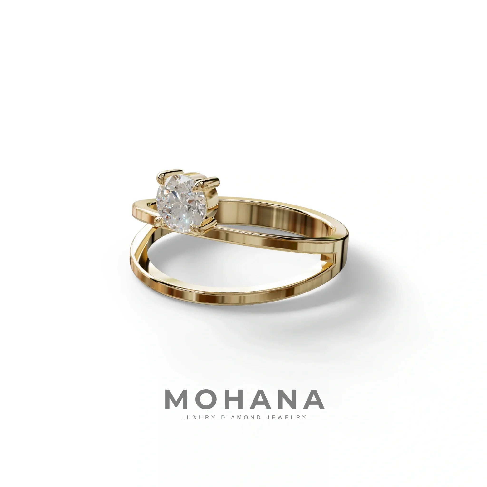 E VVS Round Brilliant Solitaire Engagement Ring with a split‑shank Band - Auric Grace