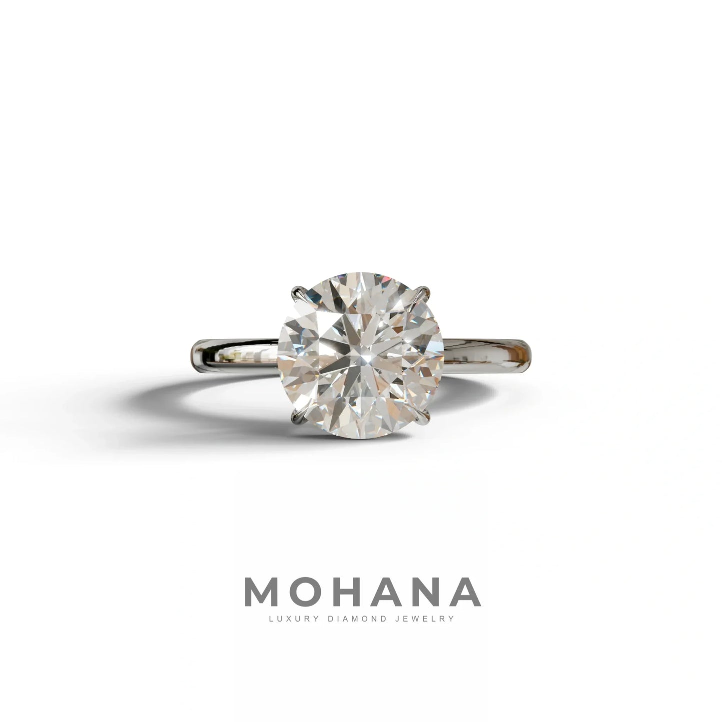 E-VVS Round Cut Solitaire Lab Diamond Engagement Ring - Italia - 2 Carat / 10K Solid Gold / White Gold