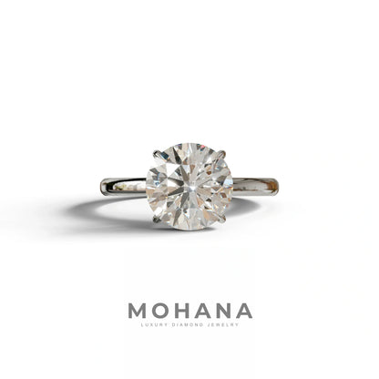 E-VVS Round Cut Solitaire Lab Diamond Engagement Ring - Italia - 2 Carat / 10K Solid Gold / White Gold