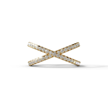 E-VVS Round Lab Grown Diamond Criss-Cross Wedding Band - 10K Solid Gold / Yellow Gold