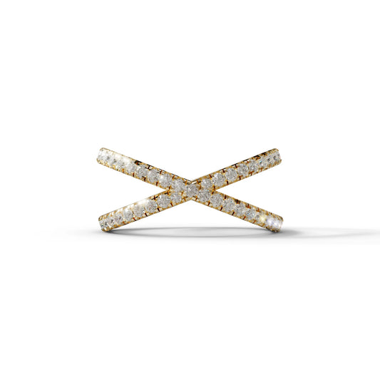 E-VVS Round Lab Grown Diamond Criss-Cross Wedding Band - 10K Solid Gold / Yellow Gold