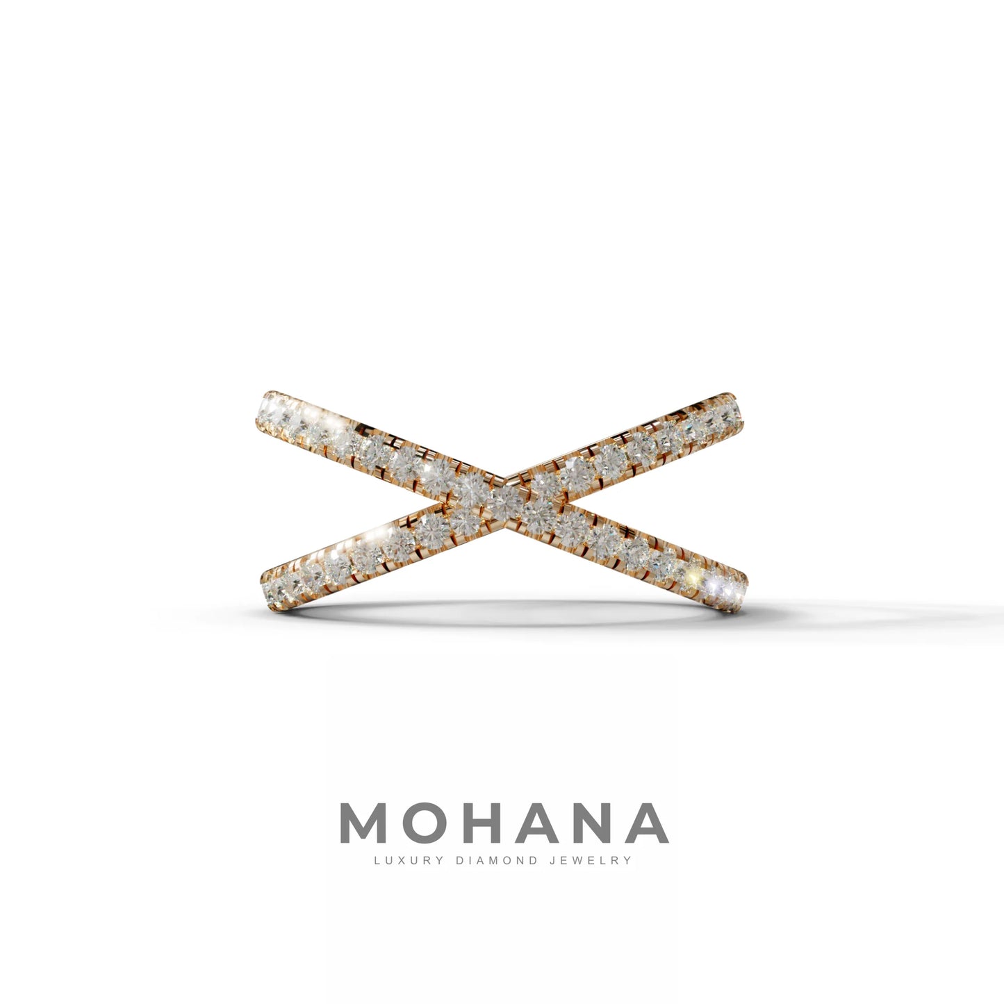 E-VVS Round Lab Grown Diamond Criss-Cross Wedding Band - 10K Solid Gold / Rose Gold