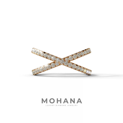 E-VVS Round Lab Grown Diamond Criss-Cross Wedding Band - 10K Solid Gold / Rose Gold