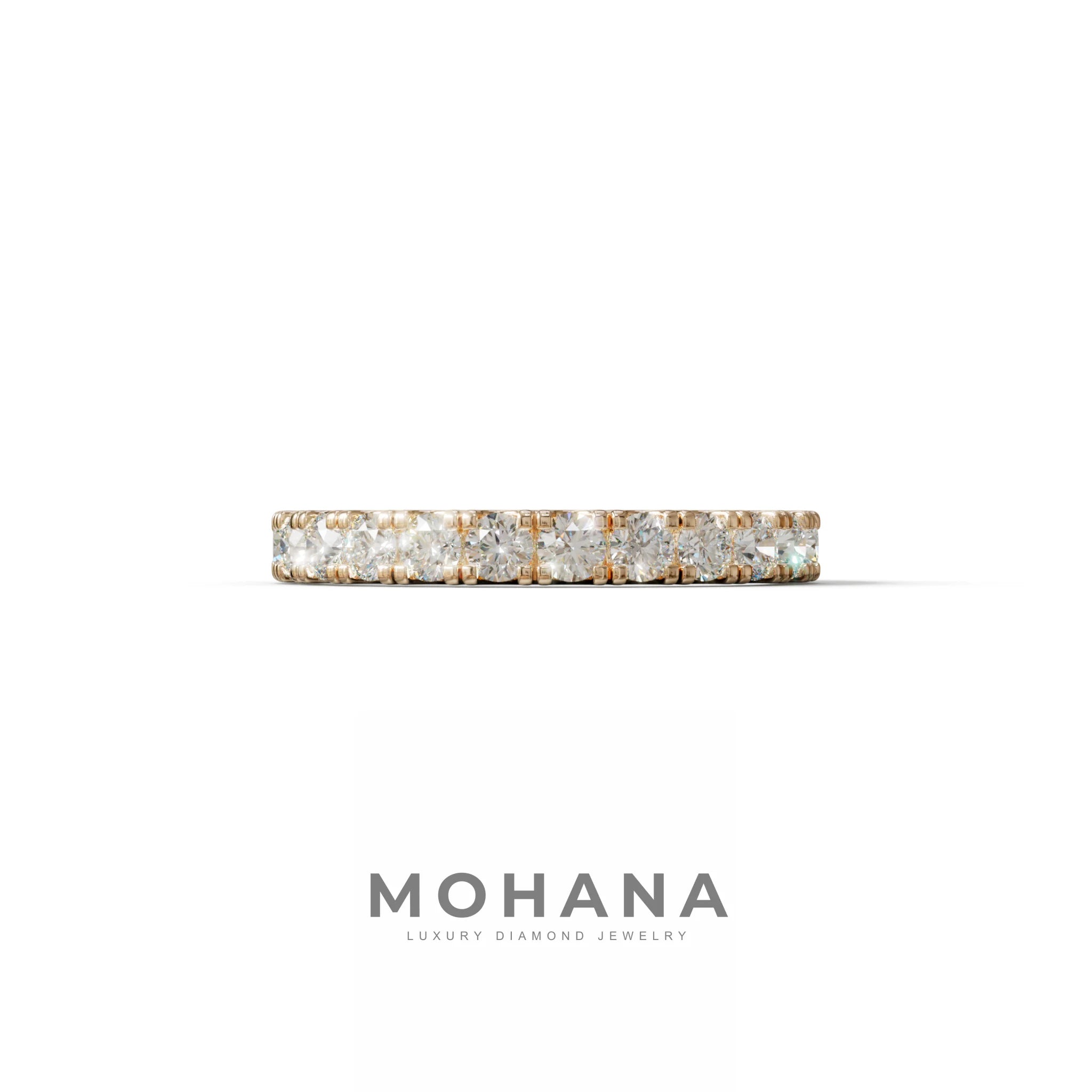 E/VVS Round Lab Grown Diamond Wedding Band - 13 Stone Pave Ring - 10K Solid Gold / Rose Gold
