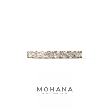 E/VVS Round Lab Grown Diamond Wedding Band - 13 Stone Pave Ring - 10K Solid Gold / Rose Gold