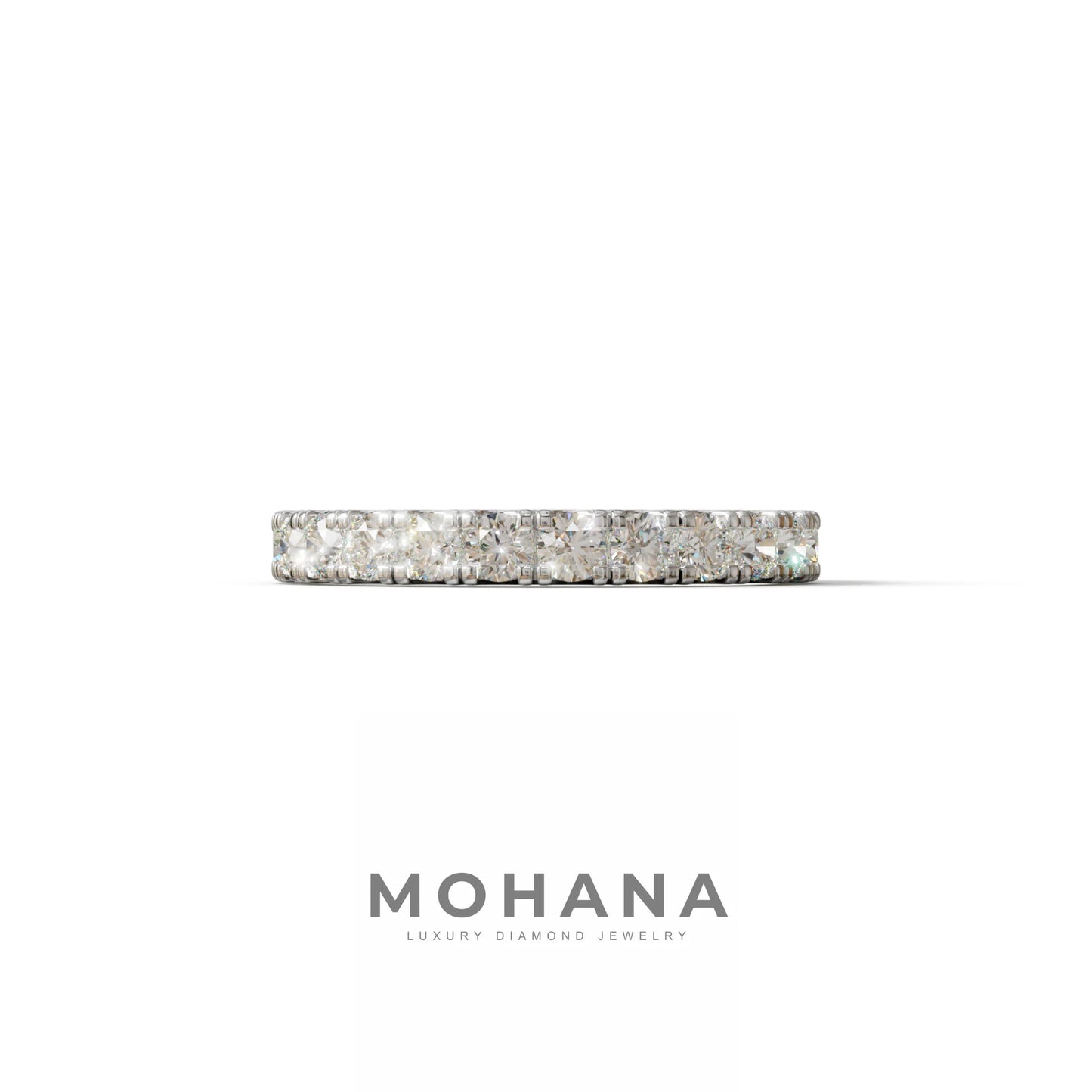 E/VVS Round Lab Grown Diamond Wedding Band - 13 Stone Pave Ring - 10K Solid Gold / White Gold