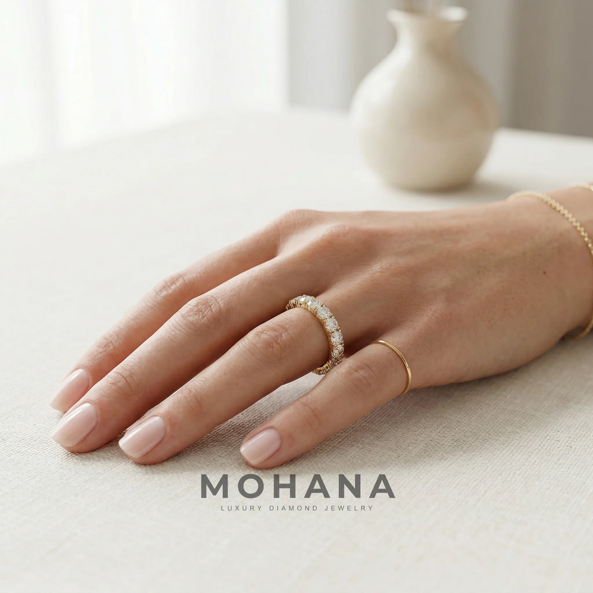 E/VVS Round Lab Grown Diamond Wedding Band - 13 Stone Pave Ring