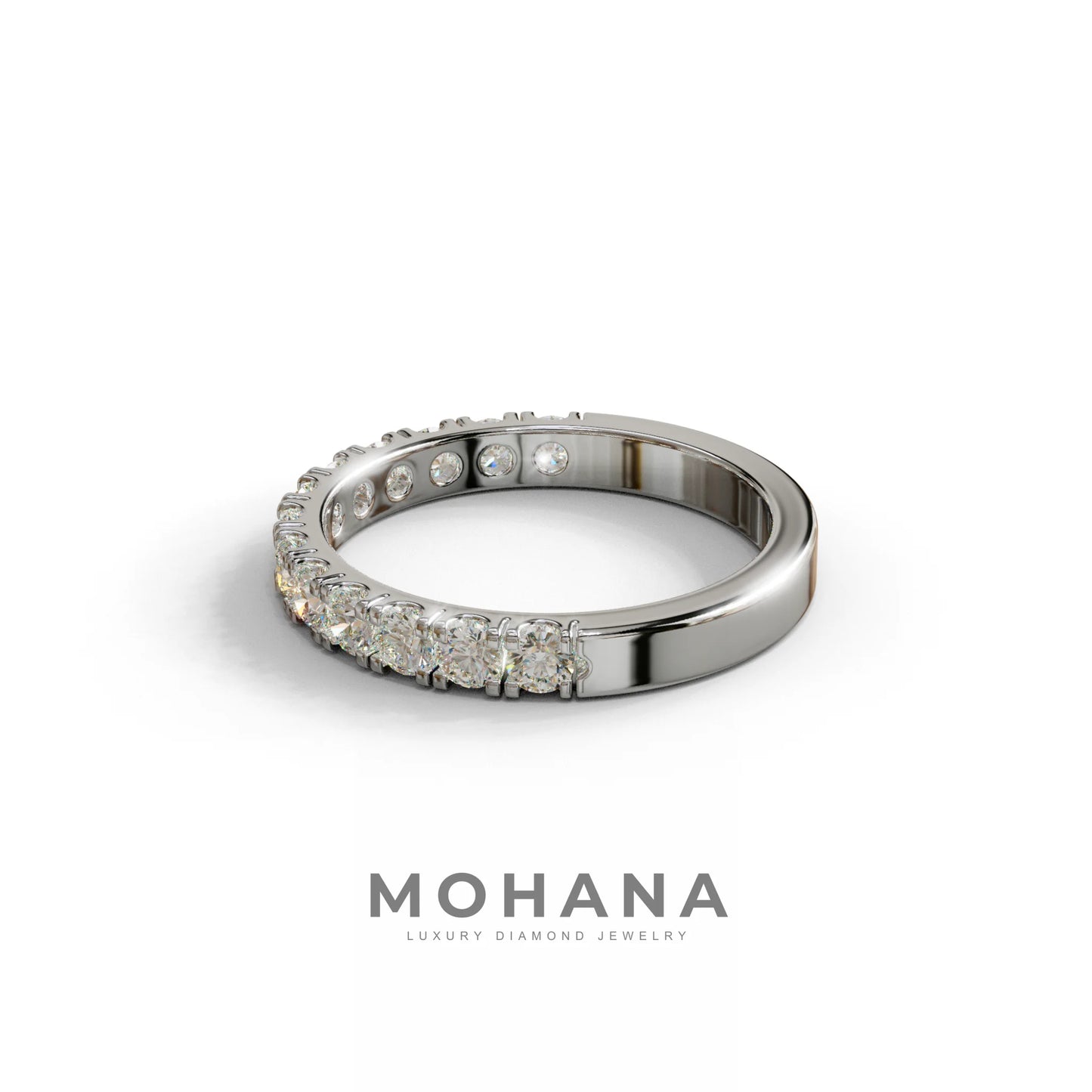 E/VVS Round Lab Grown Diamond Wedding Band - 13 Stone Pave Ring