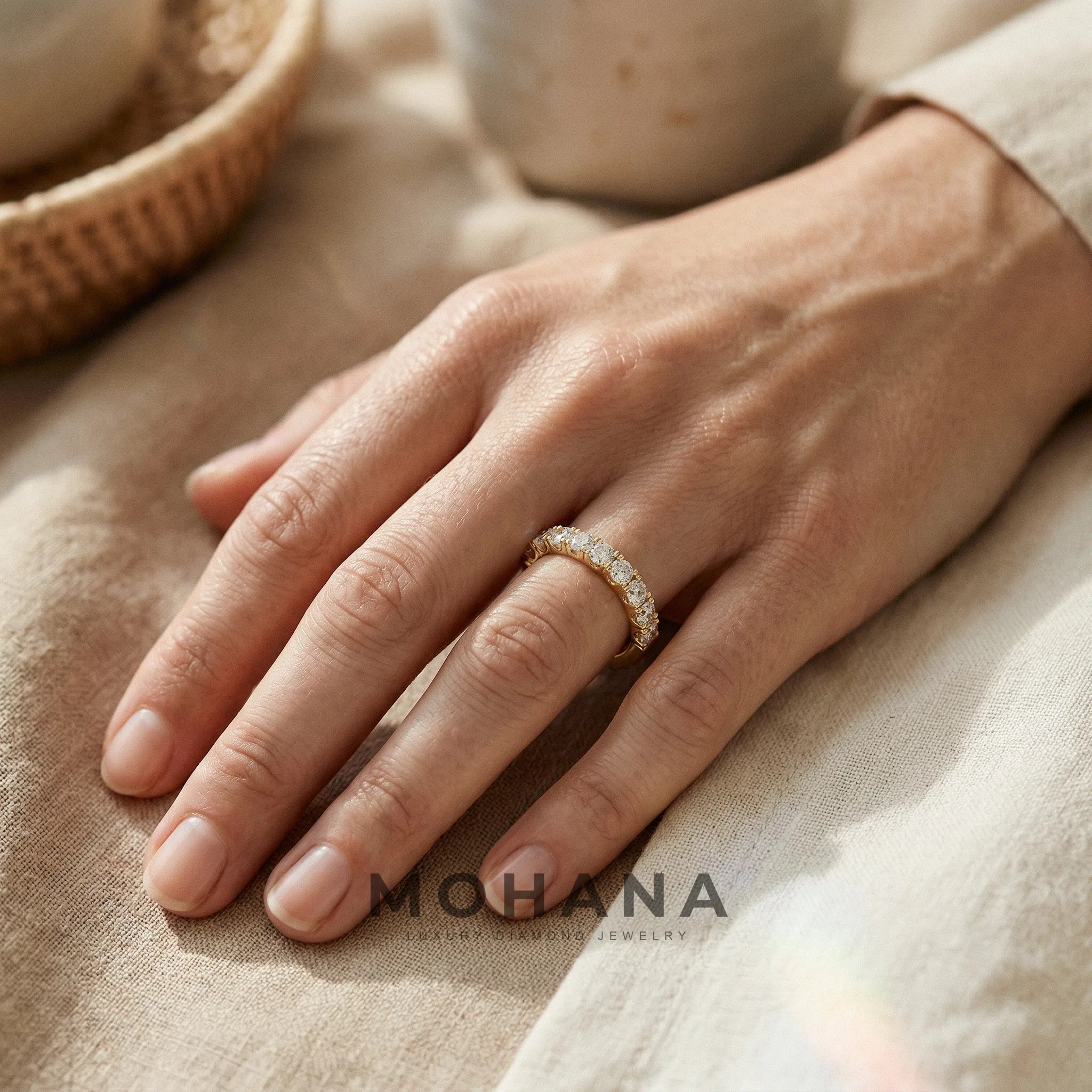 E/VVS Round Lab Grown Diamond Wedding Band - 13 Stone Pave Ring