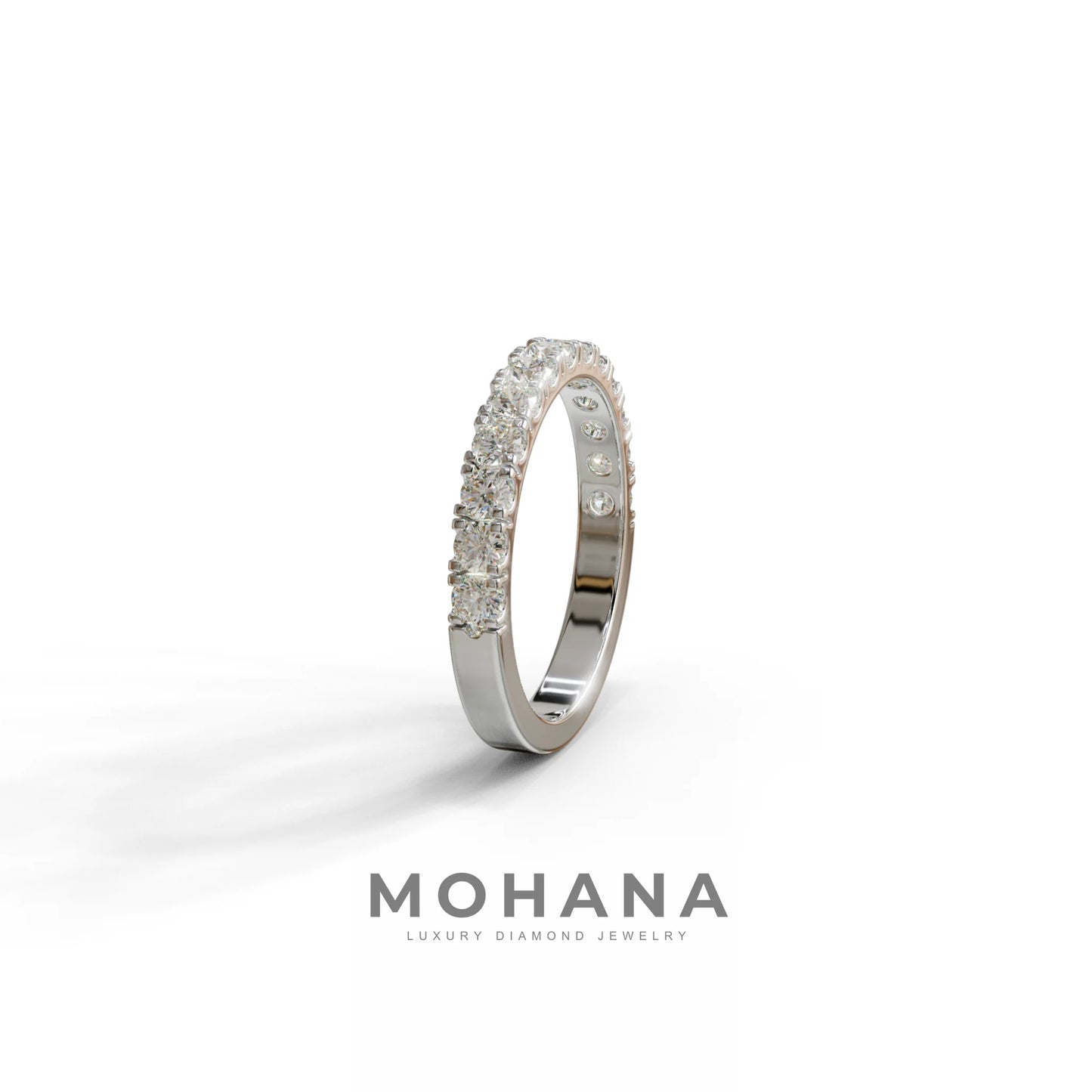 E/VVS Round Lab Grown Diamond Wedding Band - 13 Stone Pave Ring