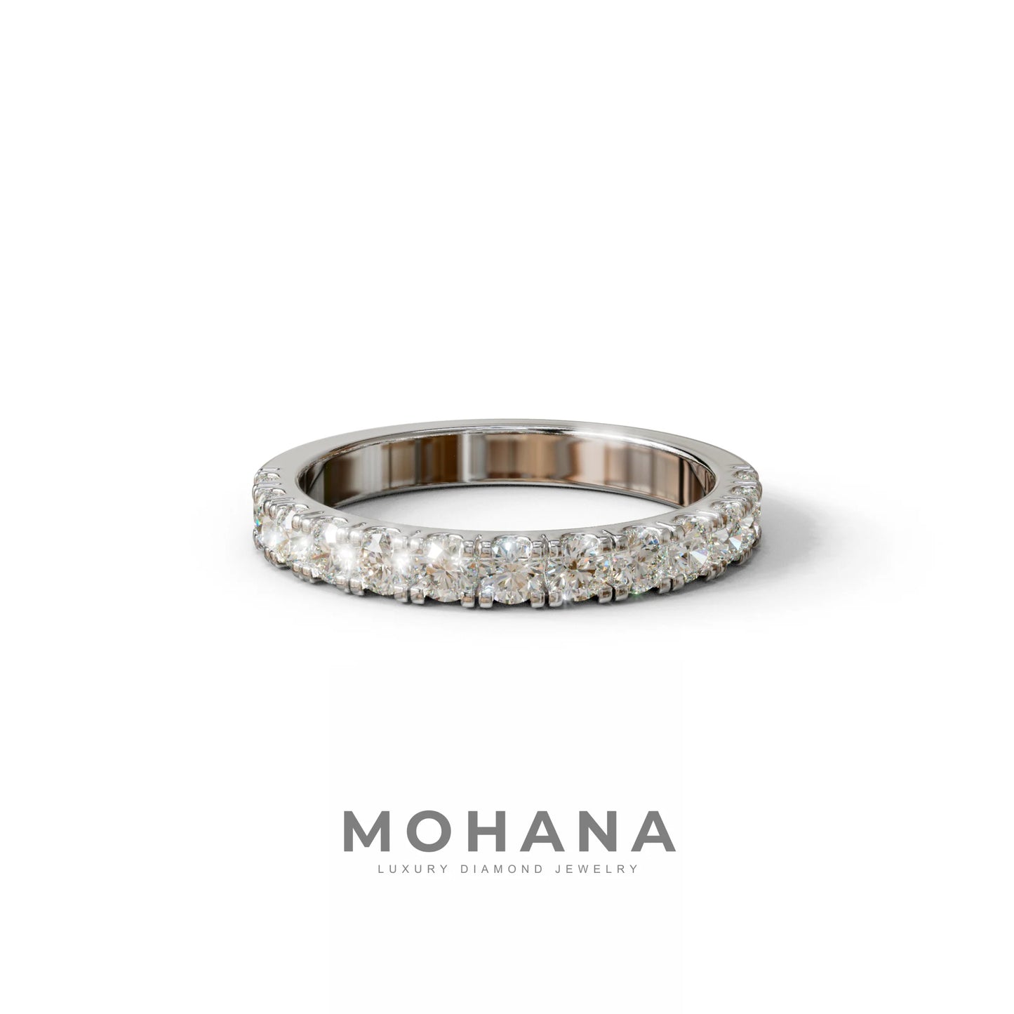 E/VVS Round Lab Grown Diamond Wedding Band - 13 Stone Pave Ring