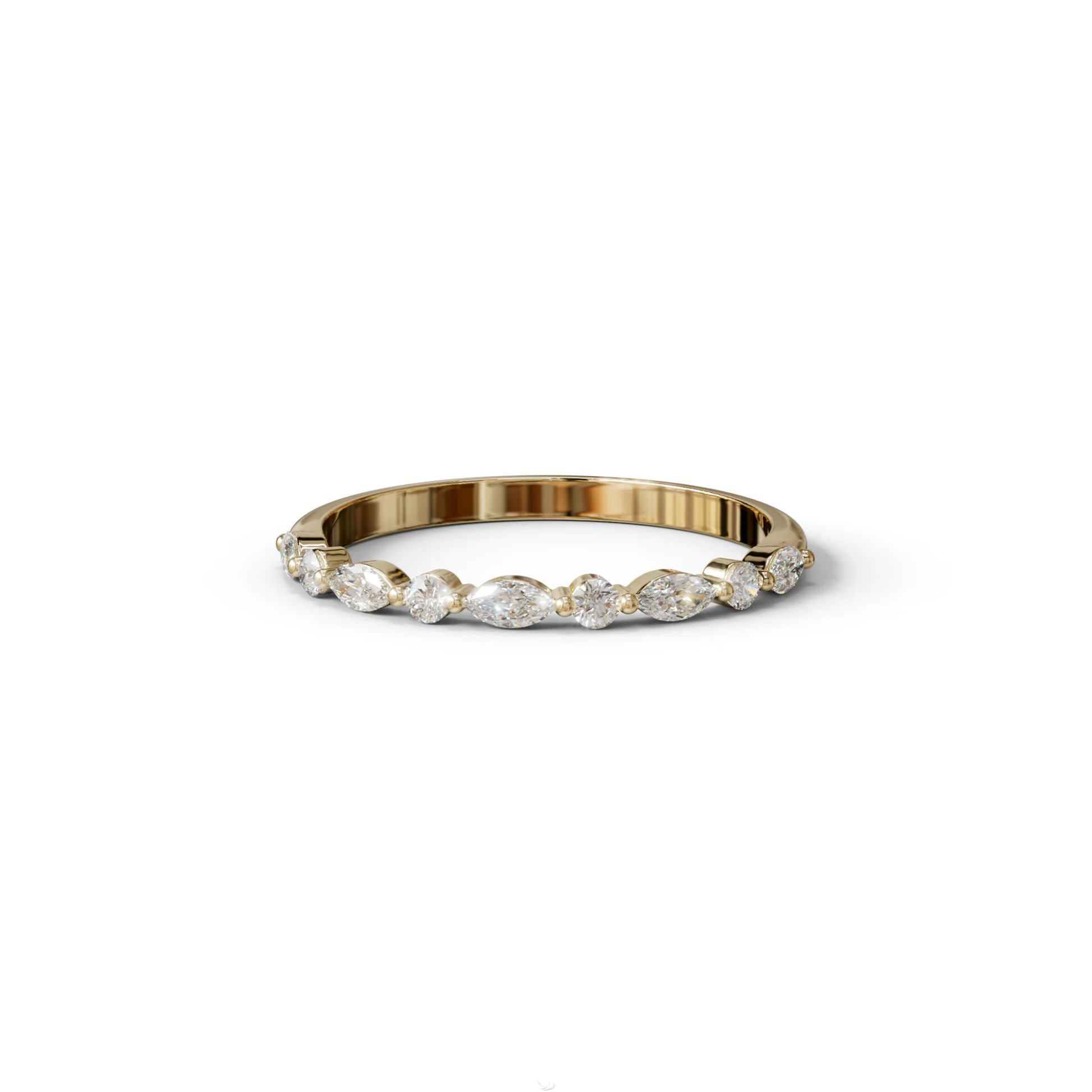 E/VVS Round & Marquise Lab Grown Diamond Wedding Band - 10 Stone Ring - 10K Solid Gold / Yellow Gold