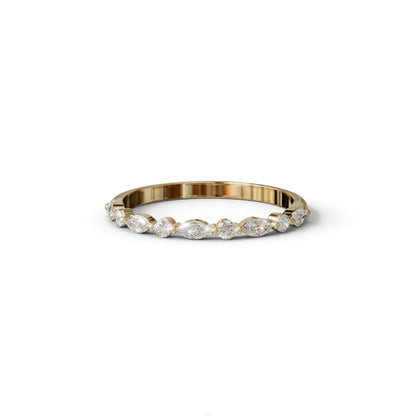 E/VVS Round & Marquise Lab Grown Diamond Wedding Band - 10 Stone Ring - 10K Solid Gold / Yellow Gold