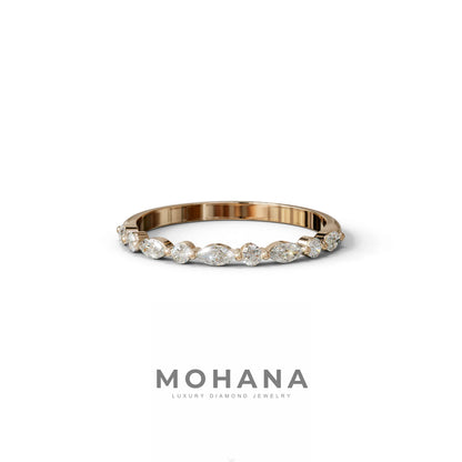 E/VVS Round & Marquise Lab Grown Diamond Wedding Band - 10 Stone Ring - 10K Solid Gold / Rose Gold