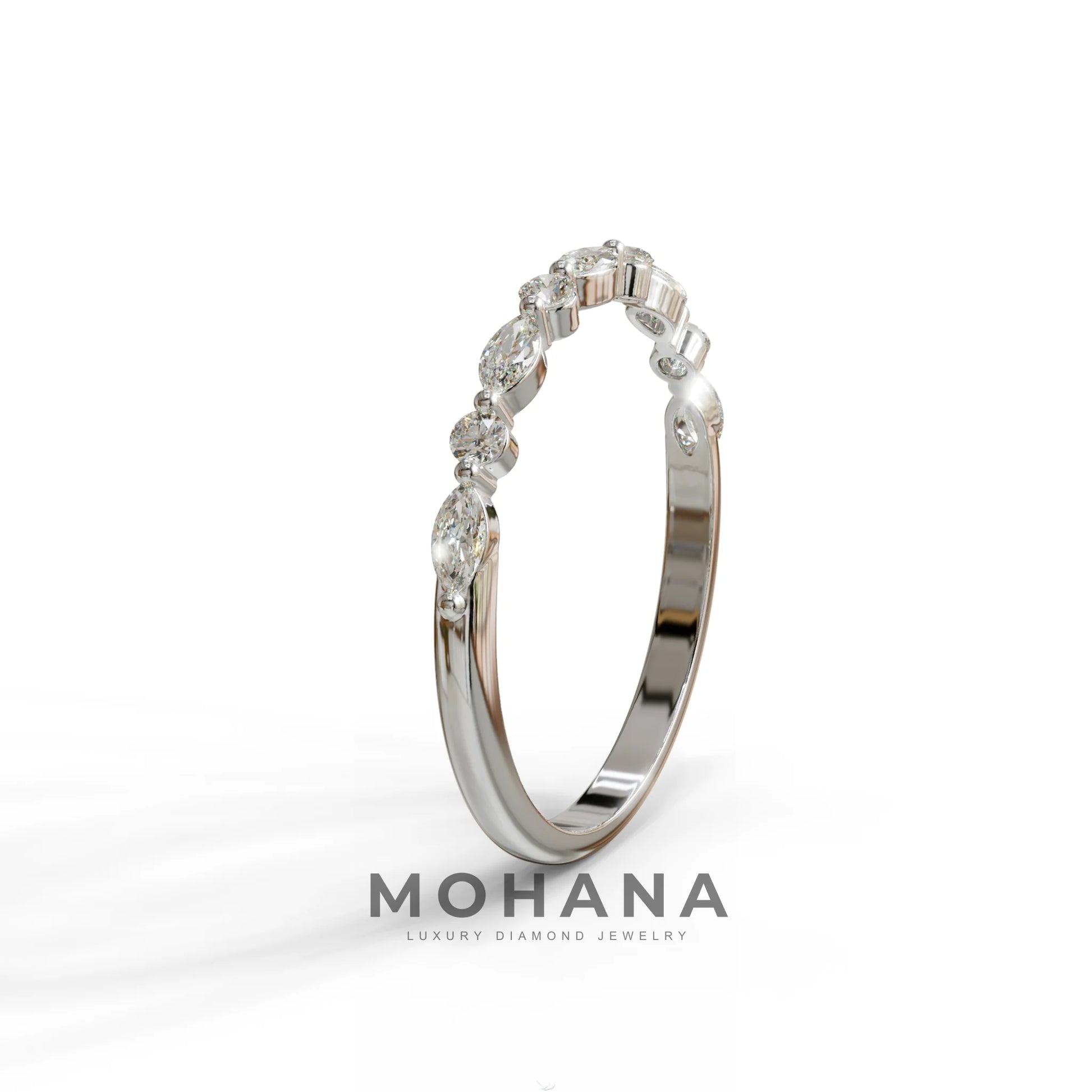 E/VVS Round & Marquise Lab Grown Diamond Wedding Band - 10 Stone Ring