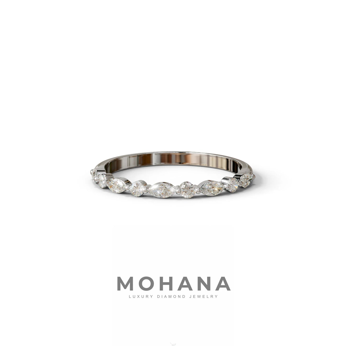 E/VVS Round & Marquise Lab Grown Diamond Wedding Band - 10 Stone Ring - 10K Solid Gold / White Gold