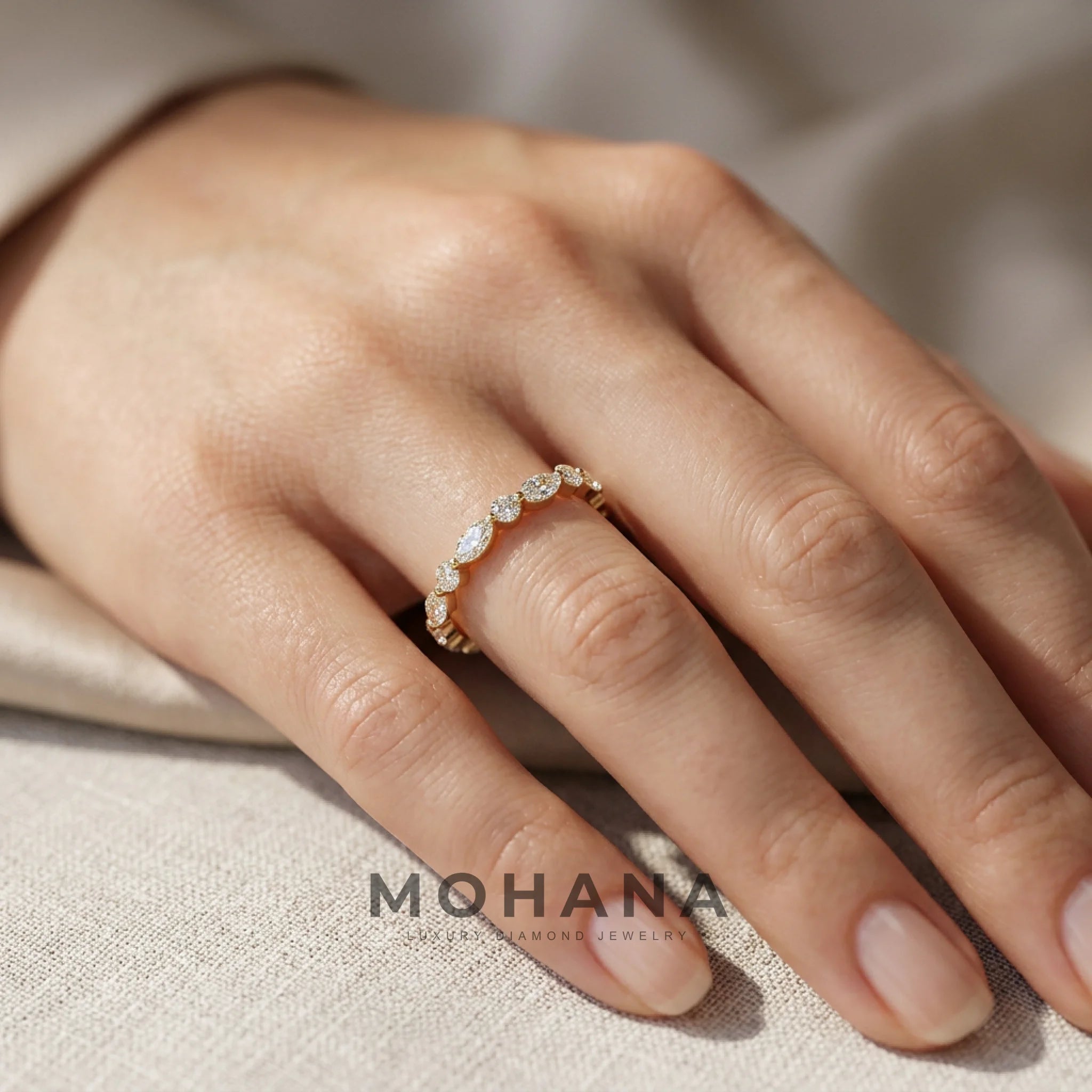 E/VVS Round & Marquise Lab Grown Diamond Wedding Band - 10 Stone Ring