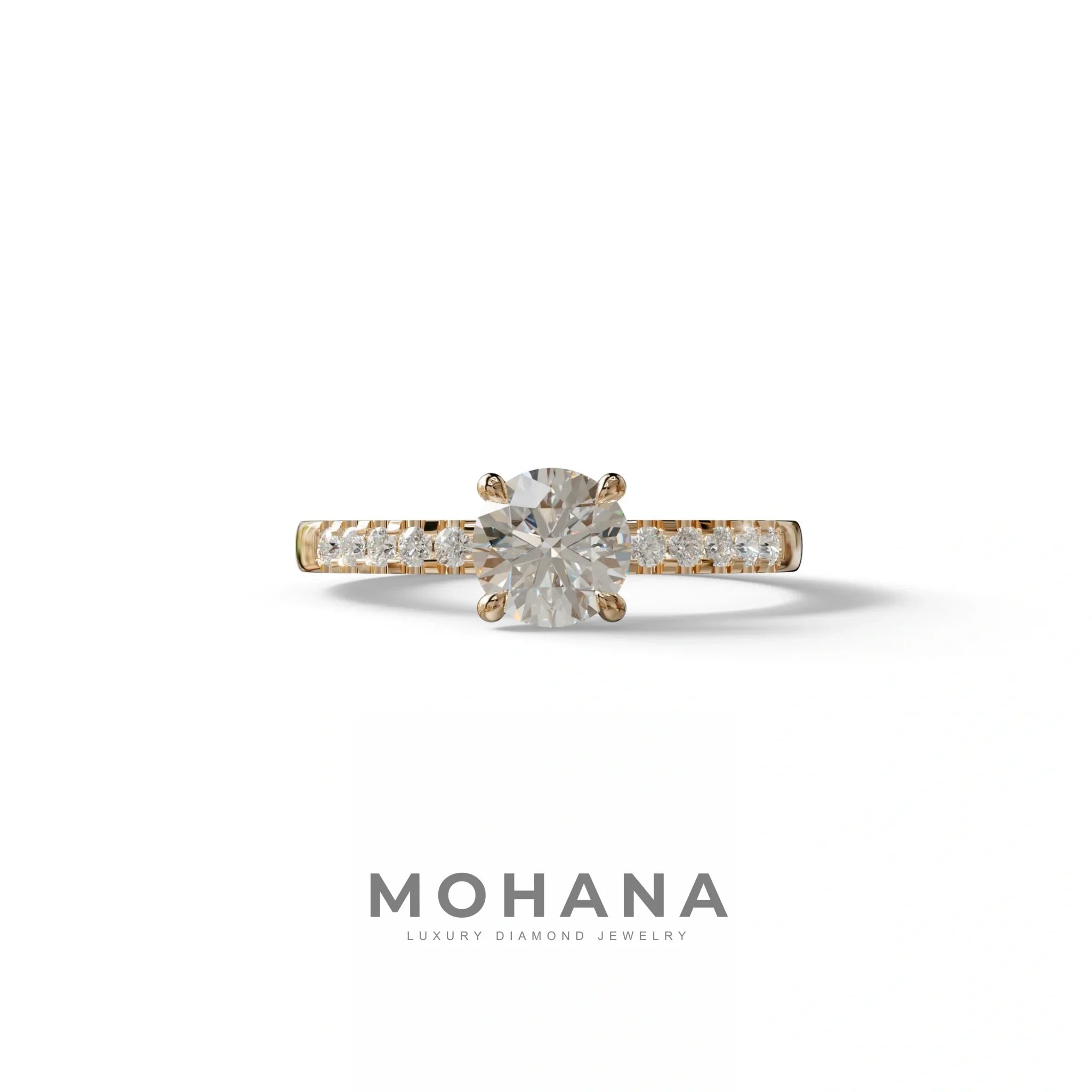 E VVS Round Pave Set Minimalist Engagement Ring - Nova Signature - 1.5 Carat / 10K Solid Gold / Rose Gold