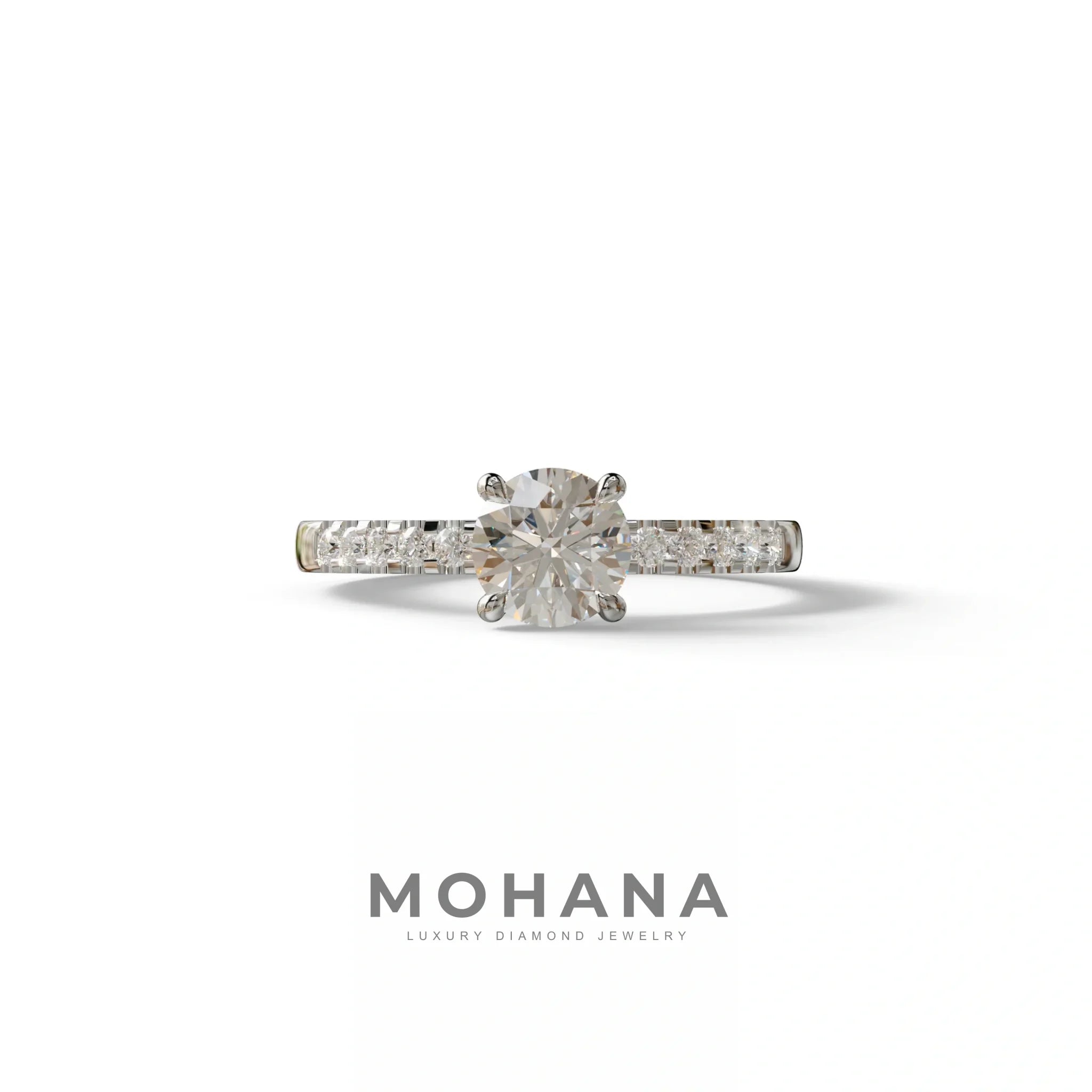 E VVS Round Pave Set Minimalist Engagement Ring - Nova Signature - 1.5 Carat / 10K Solid Gold / White Gold