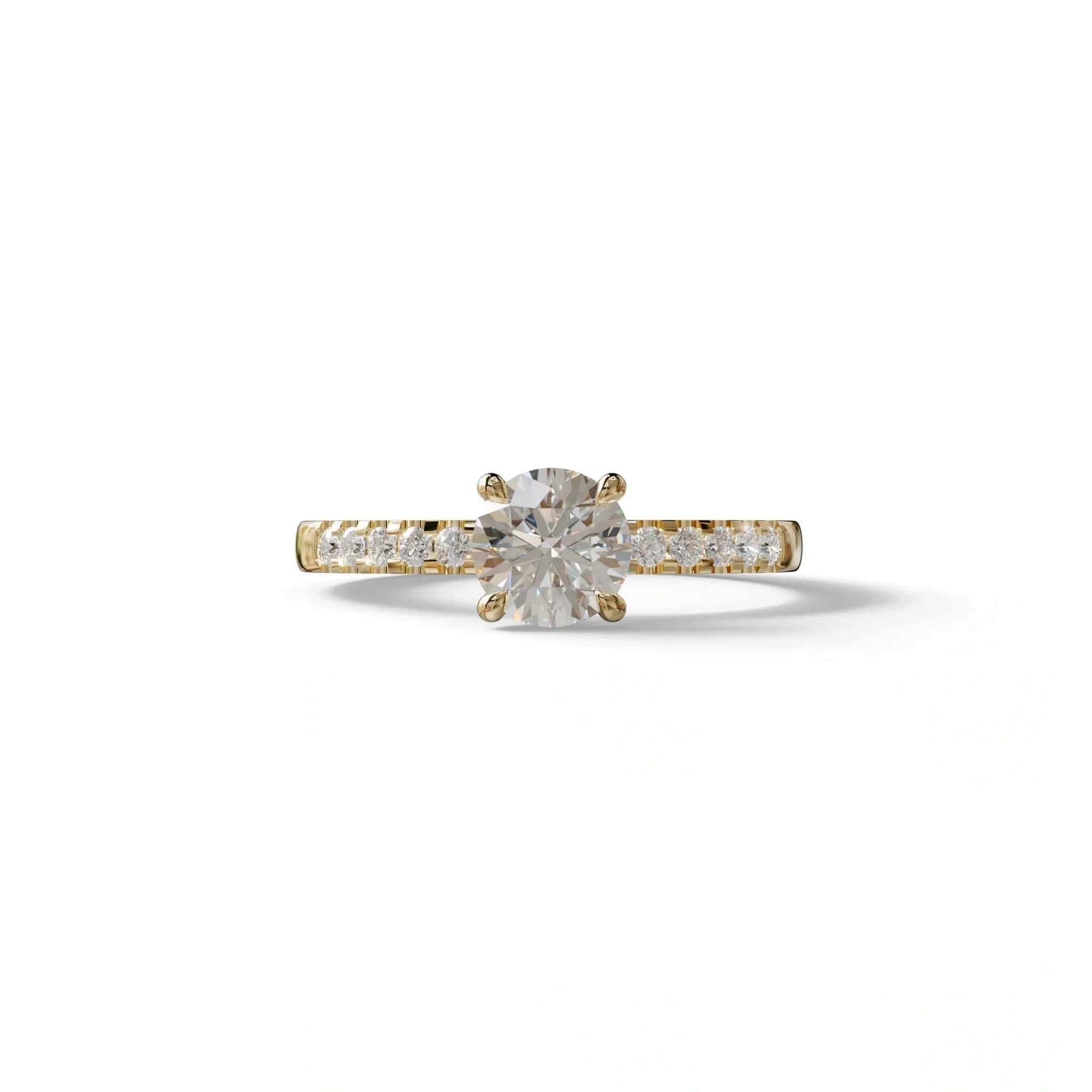 E VVS Round Pave Set Minimalist Engagement Ring - Nova Signature - 1.5 Carat / 10K Solid Gold / Yellow Gold