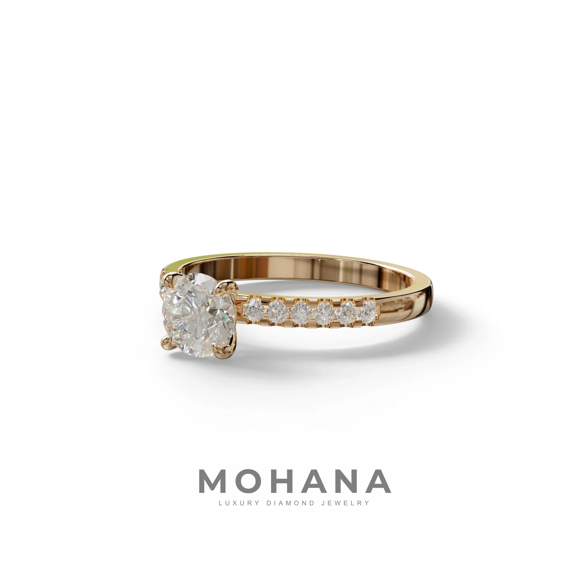 E VVS Round Pave Set Minimalist Engagement Ring - Nova Signature