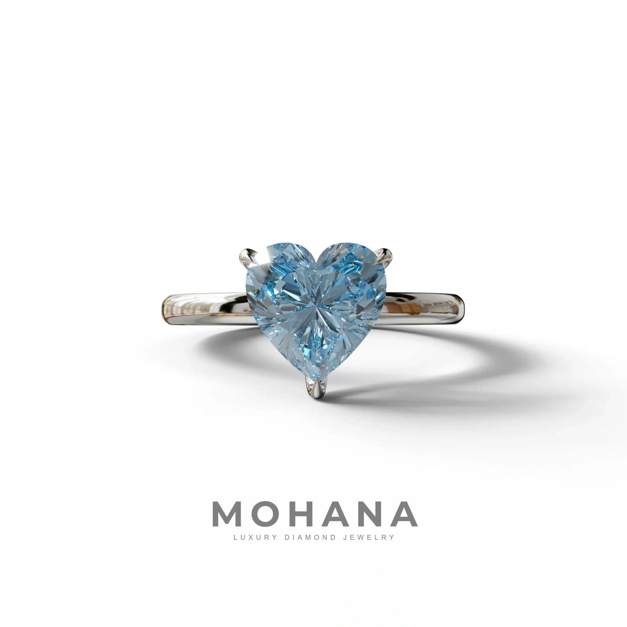 Fancy Blue Heart Cut Solitaire Lab Grown Diamond Engagement Ring - Mellow - 2 Carat / 10K Solid Gold / White Gold