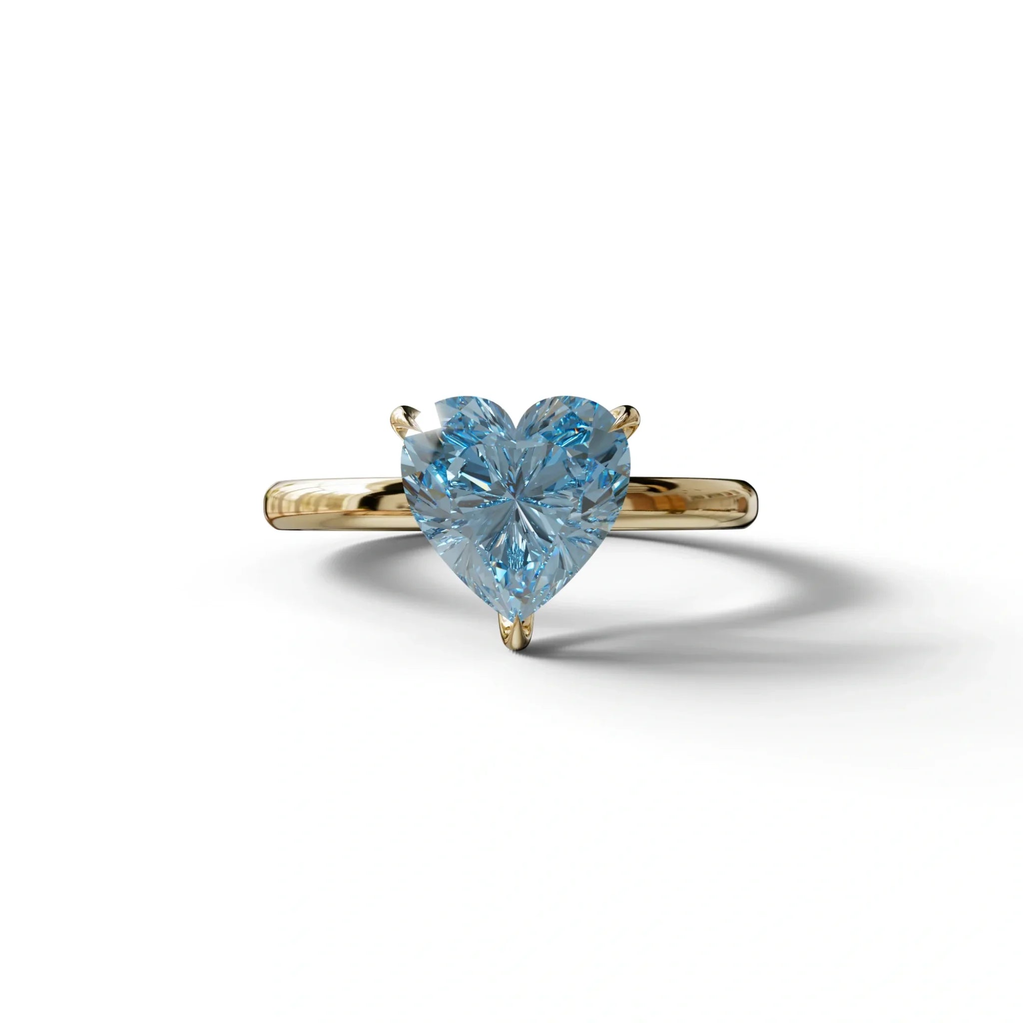 Fancy Blue Heart Cut Solitaire Lab Grown Diamond Engagement Ring - Mellow - 2 Carat / 10K Solid Gold / Yellow Gold
