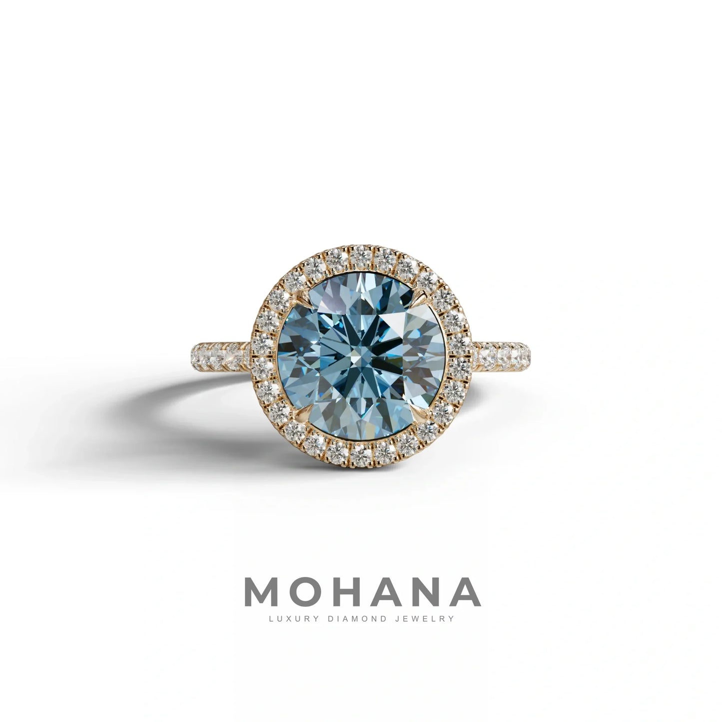 Fancy Blue Round Cut Halo & Pave Lab Grown Diamond Engagement Ring - Flutura - 2 Carat / 10K Solid Gold / Rose Gold