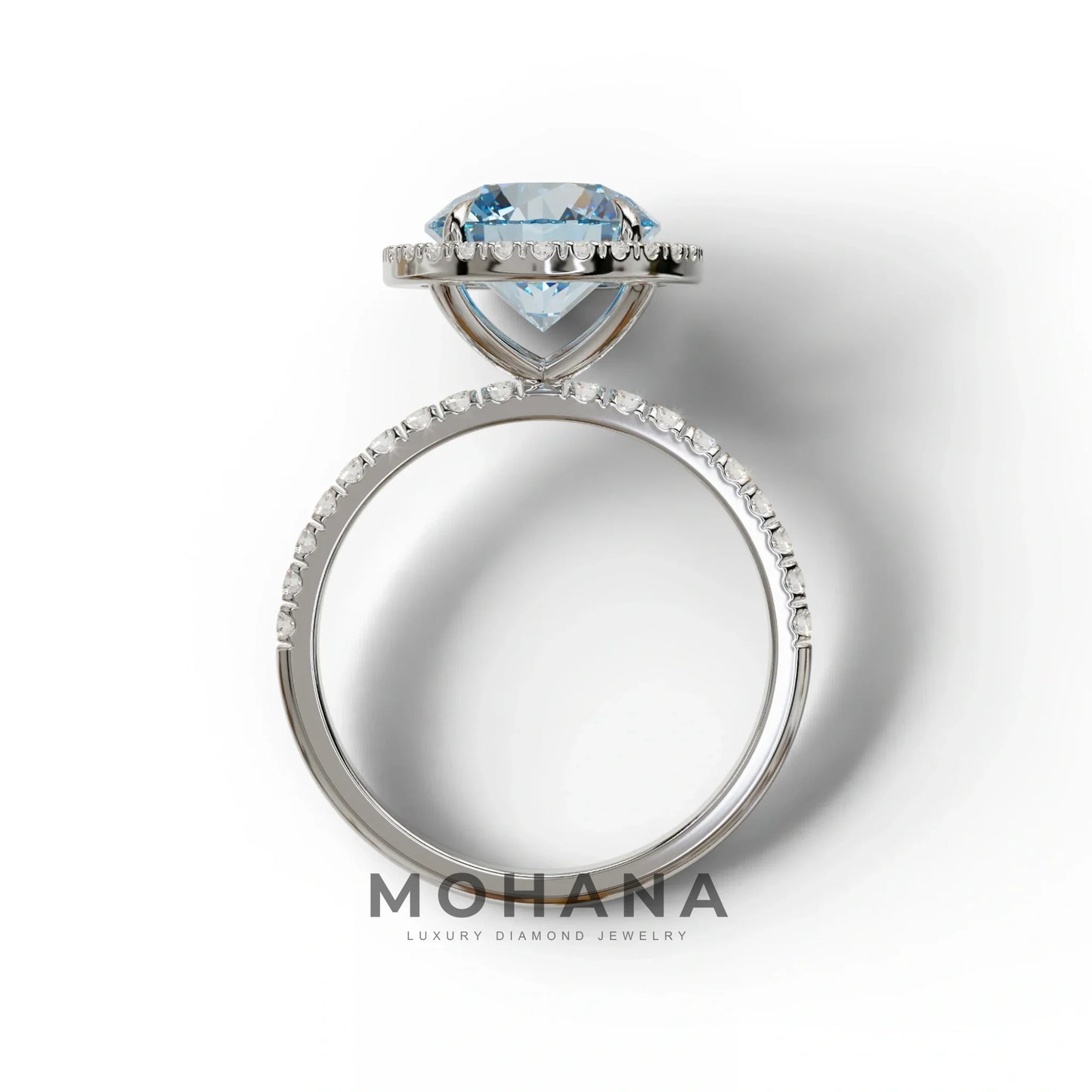Fancy Blue Round Cut Halo & Pave Lab Grown Diamond Engagement Ring - Flutura