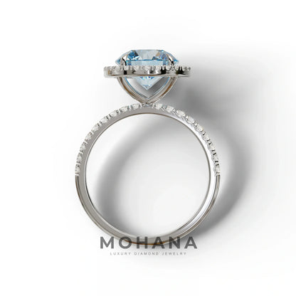 Fancy Blue Round Cut Halo & Pave Lab Grown Diamond Engagement Ring - Flutura