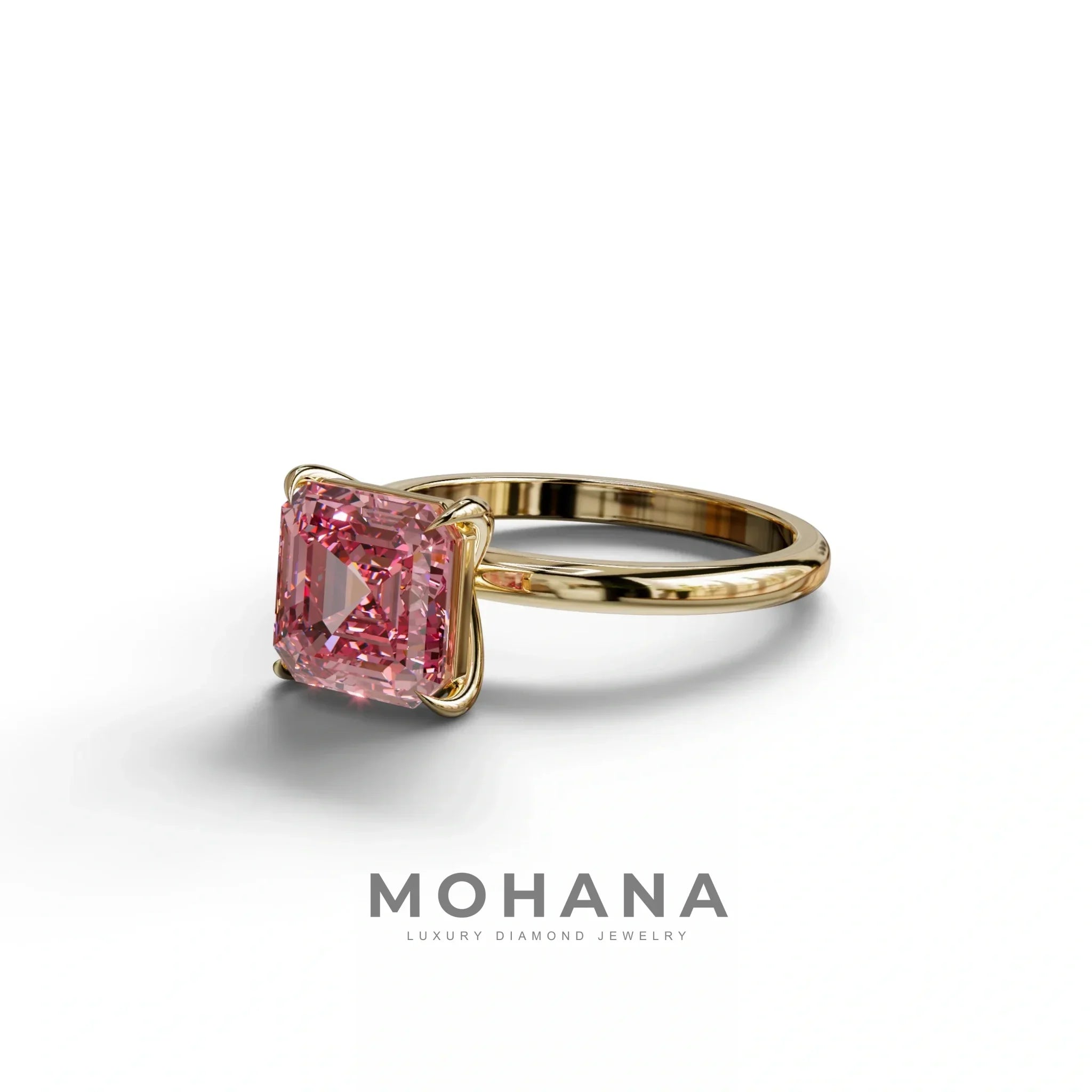Pink Asscher Cut Solitaire Lab Grown Diamond Engagement Ring - Fabriciana