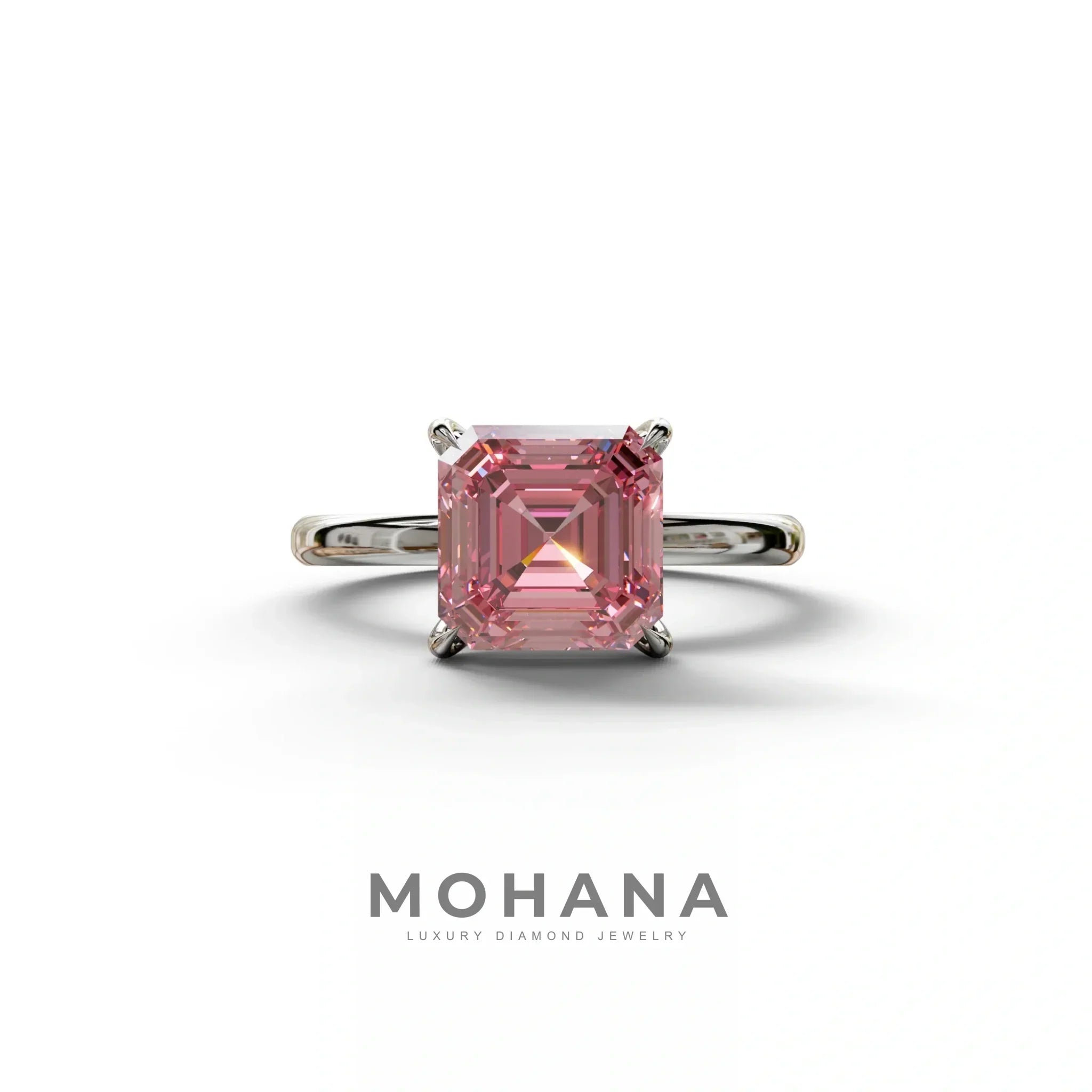 Pink Asscher Cut Solitaire Lab Grown Diamond Engagement Ring - Fabriciana - 2 Carat / 10K Solid Gold / White Gold