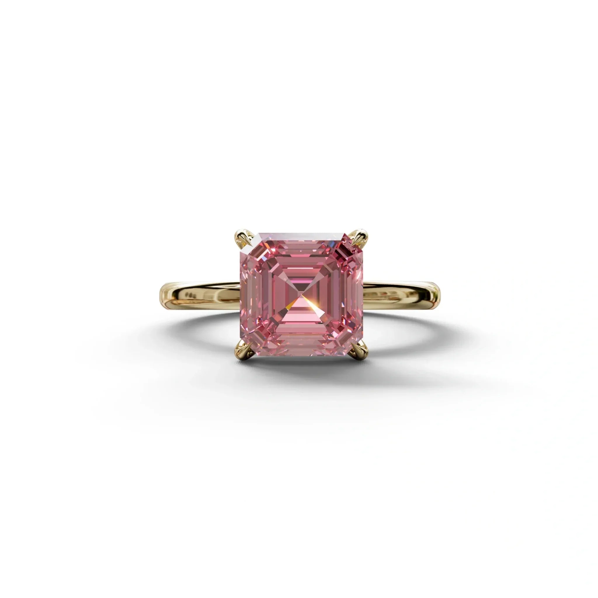 Pink Asscher Cut Solitaire Lab Grown Diamond Engagement Ring - Fabriciana - 2 Carat / 10K Solid Gold / Yellow Gold